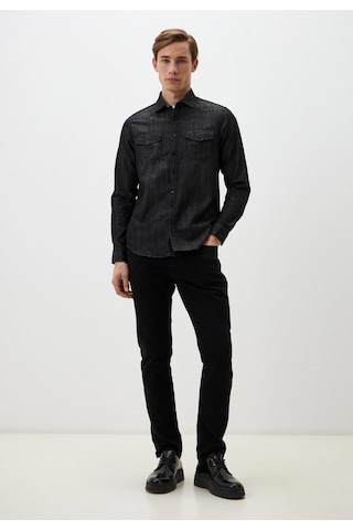 Siyah Erkek Denim Gömlek Slim Fit Ncs Jeans 7081 Siyah - Gri