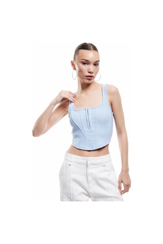 Koton Kare Yaka Korse Detaylı Kolsuz Slim Fit Crop Bluz Mavi 5sal30311ık Mavi