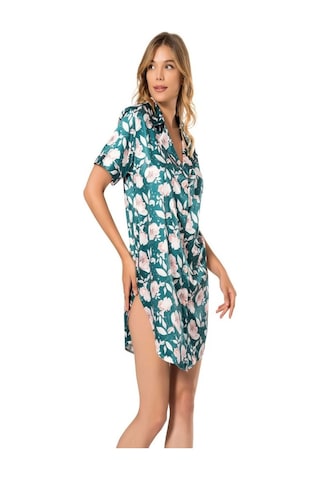 Kadın 022 Çiçek Desenli Saten Gecelik Yeşil