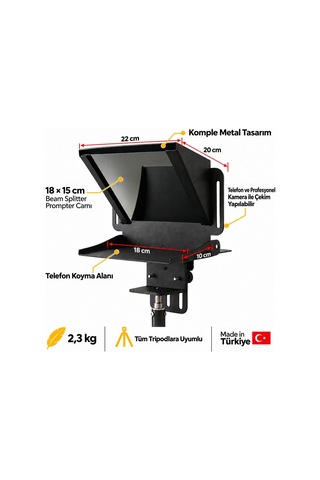 Pratic Teleprompter Tam Set Telefon Ve Kamera İçin Prompter, Bluetooth Kumanda Ve Telefon Tutucu