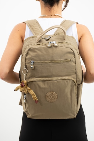 Sanmorris 3011 Unisex Suya Dayanıklı Krinkıl Kumaş Çok Gözlü Orta Boy Laptop Okul Ve Sırt Çantası Haki