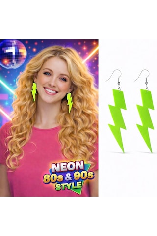 80 Ler 90& Apos Lar Retro Neon Yeşil Şimşek Küpe 10 Cm 4801