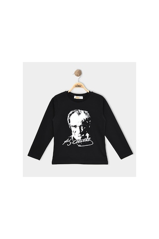 Alg Life Atatürk Baskılı Uzun Kol Çocuk Tişört Siyah