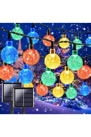Brokoli Home 7 Metre Güneş Enerjili 8 Modlu Renkli Işığı Solar Led Işık 50 Top Dekoratif Yılbaşı Ba