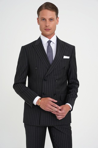 Efor Slim Fit Çift Yırtmaç Çizgili Kruvaze Klasik Antrasit Takım Elbise Tk 925 Antrasit