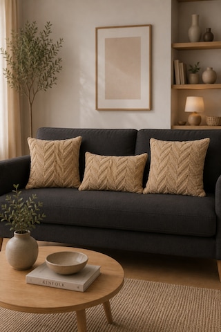Wellsoft Dekoratif Kırlent Kılıfı 45x45 Ve 30x50 Peluş Koltuk Kanepe Yastık Kılıfı Bej 30 x 50