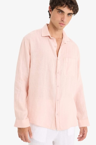 Defacto %100 Keten Relax Fit Uzun Kollu Gömlek F4598ax25hspn610 Pembe