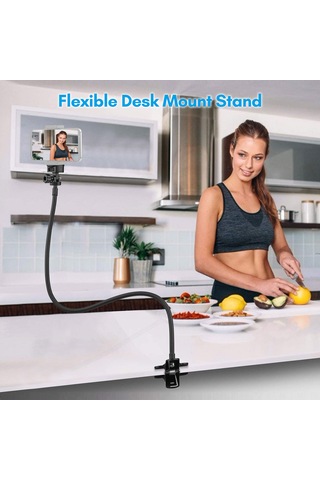 Mufunye Masa Üstü Klemli Esnek Boru Stant, 72cm Uzunluk, 1/4 Vida Bağlantısı, 1kg Yük Kapasitesi, Web Kamerası, Telefon, Küçük Led Işık İçin