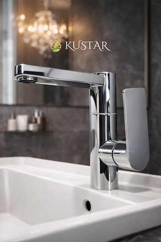 Modern Tek Kollu Krom Lavabo Bataryası Banyo Musluğu Aç-kapa Döner Boru Sıcak Soğuk Parlak Krom