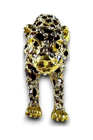 Dekoratif Taşlı Puma Biblo 19 6 CM Leopar - Gold Detaylı