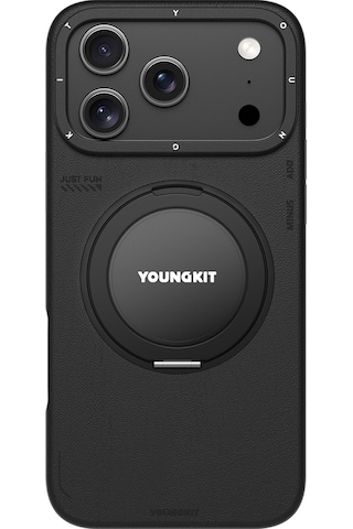 Apple Uyumlu iPhone 17 Pro Max Kılıf M-safeli Standlı Basit Mat Deri Youngkit Tech Leather Serisi Kapak Siyah Siyah