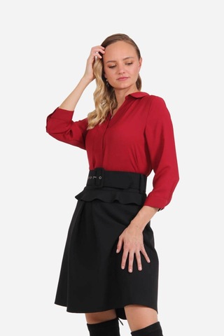 Kadın Yüksek Bel Pileli Etek Frn4050 Siyah