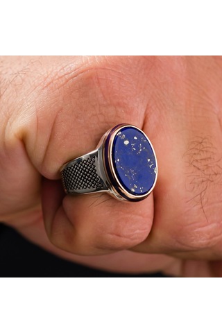 Lapis Lazuli Taşlı Oval Kasa 925 Ayar Gümüş Erkek Yüzük Gümüş