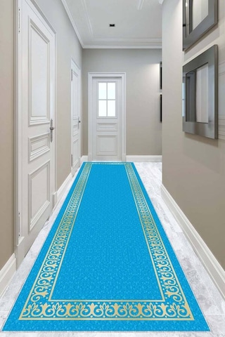 Turkuaz Klasik Desen Protokol Halısı Yolluk Özel Ölçü Vh064n11
