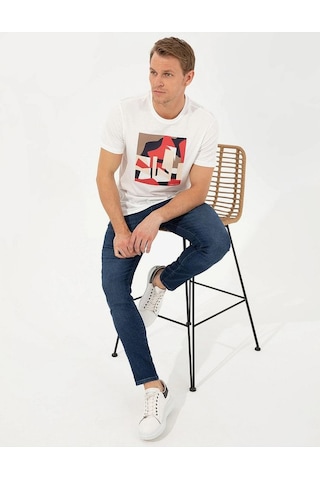 Pierre Cardin Slim Fit Baskılı Bisiklet Yaka Erkek Tişört Renkli