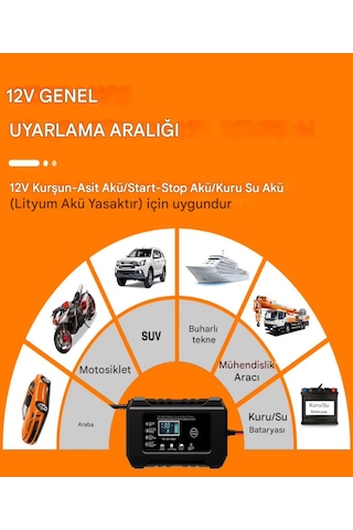 Rj-c1 12v 6a Akıllı Araba Motosiklet Lcd Ekran Araç Akü Onarım Hızlı Şarj Cihazı Islak Kuru Jel