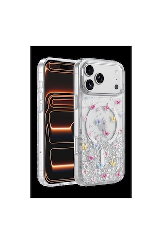 Onegif Apple iPhone Uyumlu 17 Pro Max Misk Simli Magsafe Kapak - Desen 4
