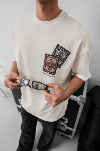 Etiler Collection Erkek Baskılı Oversize T-shirt - Beyaz