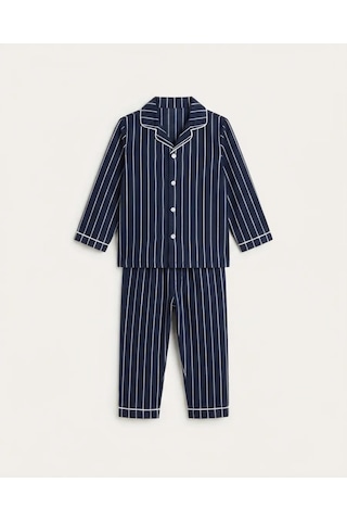 Genel Markalar Alt Üst Takım Erkek Bebek Lacivert Çizgili Yakalı Düğmeli Pijama