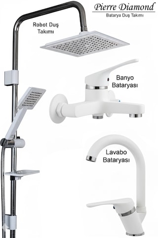 02-44 Lavabo Banyo Bataryası Robot Duş Takımı Musluk Armatür Siyah Beyaz Krom Gold Renkler Beyaz - Krom