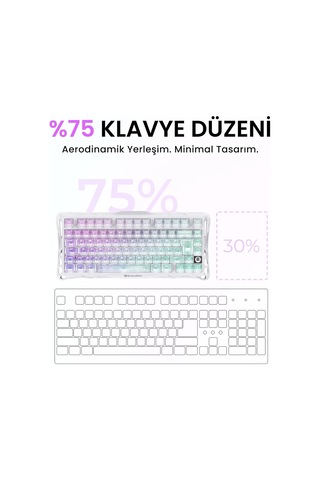 Mercury K1 Lite Kablosuz, Türkçe Q, Mekanik Gaming Klavye, Rgb Işıklı, Crystal Aurora