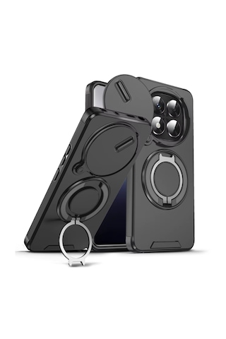 Microcase Xiaomi Redmi Note 15 İle Uyumlu Kamera Kapaklı Yüzük Standlı Kılıf-al5129 Siyah