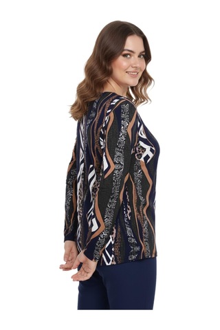 Linsolita Kadın V Yaka Modelli Baskılı Bluz Bgl-st05107 Lacıvert