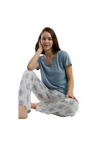 Arnetta Kadın Mavi Kısa Kollu Pijama Takımı 3200 Çok Renkli