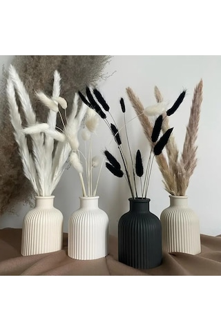 Bernami Mumluk Şamdanpinterest 2 Li 11 Cm Çizgili Siyah&beyaz Iskandinav Tarzı Bohem Vazo Pampas Vazosu Dekoratif Eşya Diğer