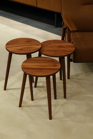 Madrid 3'lü Zigon Sehpa %100 Mdf Yuvarlak Ahşap/urartu