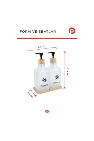 Pazarika 2 Li Şeffaf Cam Sıvı Sabunluk Seti - Bambu Standlı & Tepsili Mutfak Banyo Seti Şeffaf