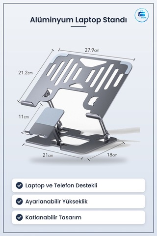 Alüminyum Laptop Ve Telefon Standı Katlanabilir Ayarlanabilir Erg