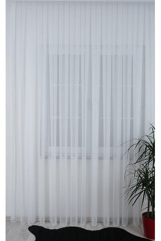 Damla Keten Görünümlü Leno Tül Perde Pilesiz Ekru - Ekru