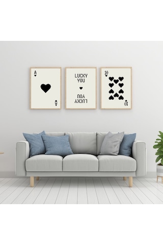 Siyah Kartlar Duvar Tablosu Çerçeveli 3'lü Set Ahşap Renk 21 X 30 Boyut/ebat