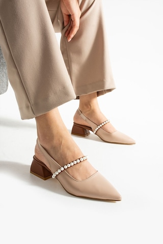 Duxal Shoes Lucia Kadın İnci Detaylı Şık Babet - Topuklu Ayakkabı Bej