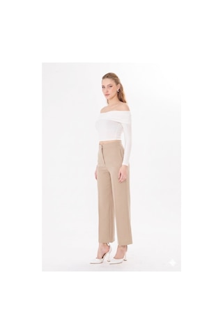 Sortie Collection Yüksek Bel Bol Paça Pantolon Bej