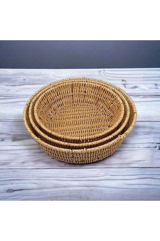 Orta Boy Yuvarlak Hasır Servis Sunumluk Sepet Organizer Düzenleyi