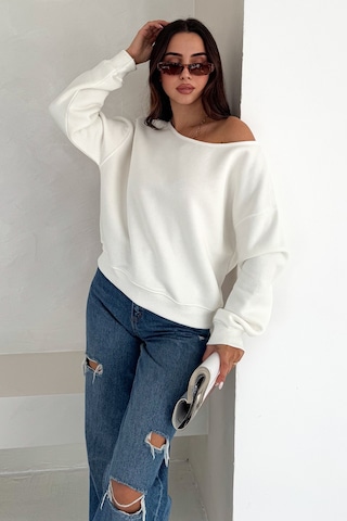 Noa & Noa Kadın Omuz Detaylı Polar Sweatshirt Rahat & Feminen Stil Beyaz
