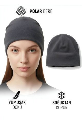 Qulothes Qu-tex Extra Kalın Termal Polar Soğuk Geçirmez Bere Unisex Pamuklu Kışlık Şapkaa Gri