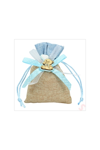 Bebek Temalı Jüt Kese 10cm X 13cm - Mavi X 12 Adet Çok Renkli