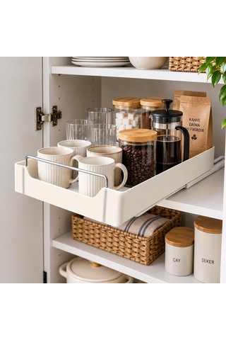 Lexroo Dolap İçi Raylı Organizer Çekmece 34 X 27 X 6,5 Cm, Çekilebilir Plastik Dolap Düzenleyici Çok Renkli