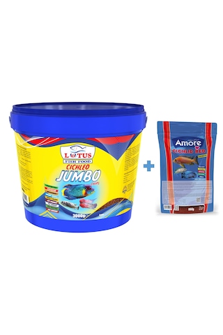 Lotus Jumbo Cichlid Chips Kova 3 KG + Cichlid Red Granules Poşet 860 G