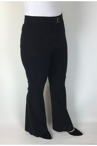 Scuba Krep Beli Lastikli İspanyol Paça Pantolon Siyah