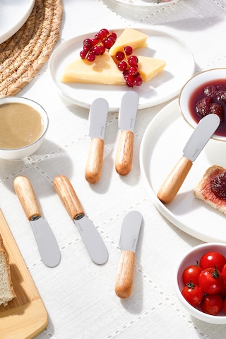 Emsan Break Ahşap Saplı Tereyağı Reçel Çikolata Bıçağı 6 Parça Kahve