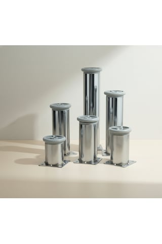 Ludıa 6 Farklı Ölçüde Metal Ayarlanabilir Tablalı Mobilya Ayağı 6cm,8cm,10cm,12cm,15cm,20cm Gri