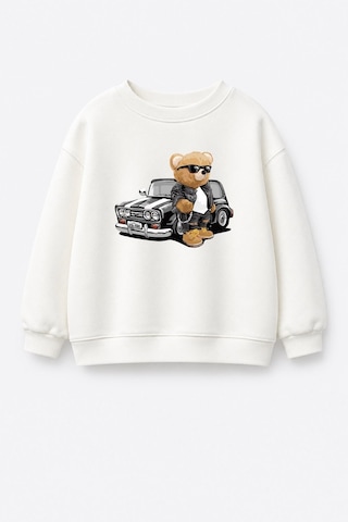 Monila Erkek Çocuk Ekru Araba Baskılı Pamuklu Sweatshirt Ve Antrasit Çizgili Eşofman Alt Üst Takım