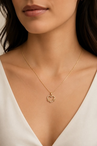 Balenbi Jewelry Kadın Taşlı Kalp Ve Kelebek Figürlü Kararmaz Çelik Kolye 14k Gold 1154 Altın