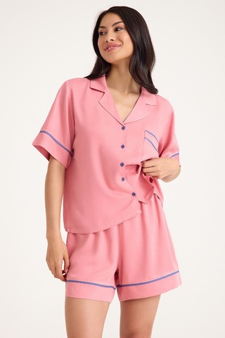 Amarelle Dream Pembe Viskon Kısa Kollu Şortlu Önden Düğmeli Pijama Takım Pembe