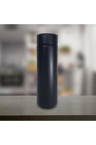 Dijital Sıcaklık Göstergeli Süzgeçli Siyah Termos 450 ML