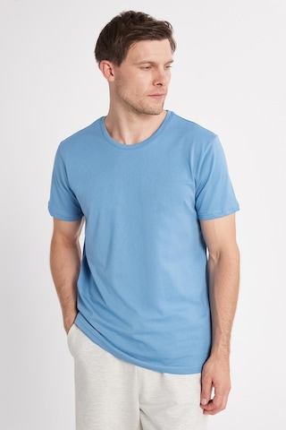 Tudors Unisex Slim Fit Dar Kesim %100 Pamuk Yumuşak Dokulu Mavi Bisiklet Yaka Tişört-34606 Mavi